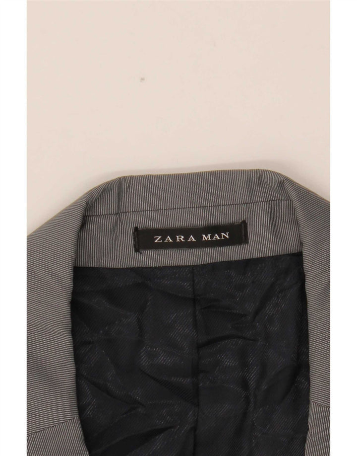 Zara Mens 2 Button Blazer Jacket EU 54 XL Grey Pinstripe Polyester