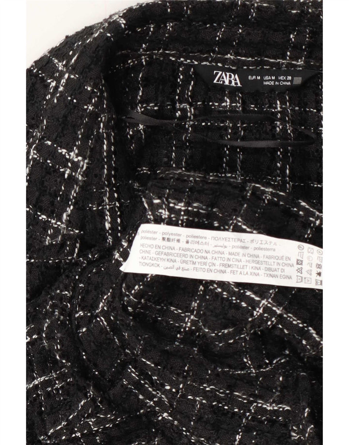 Zara Womens Shirt UK 12 Medium Black Plaid Polyester