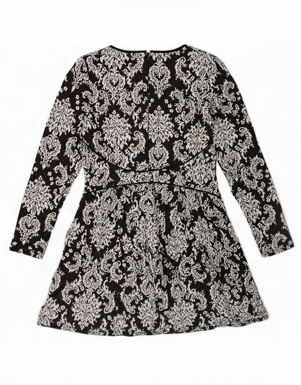 Oasis Womens Long Sleeve A-Line Dress UK 14 Large Black Floral Cotton