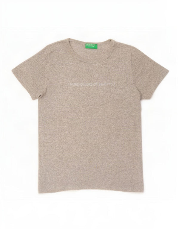 Benetton Womens Graphic T-Shirt Top UK 12 Medium Grey Flecked Cotton