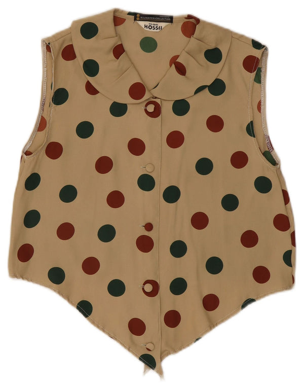 Vintage Womens Sleeveless Crop Shirt Blouse UK 10 Medium Khaki Spotted