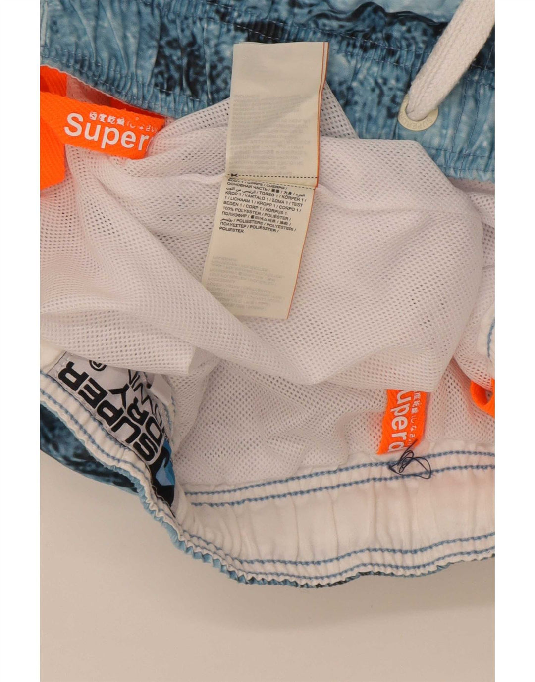 Superdry Mens Graphic Swimming Shorts Small Blue Tie Dye Polyester