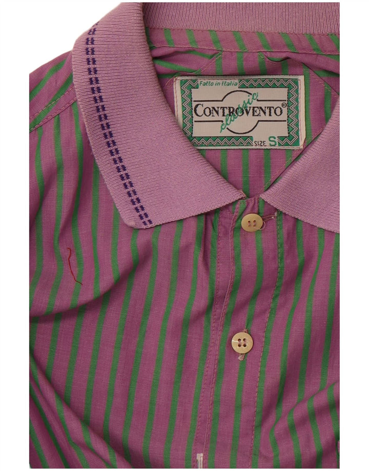 VINTAGE Mens Short Sleeve Shirt Small Purple Striped