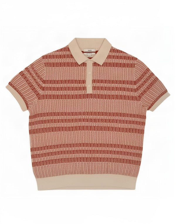 Marks & Spencer Mens Polo Neck Jumper Sweater Large Red Striped
