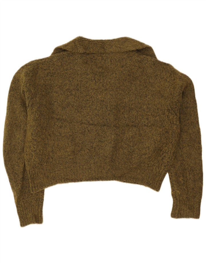 Zara Womens Oversized Crop Cardigan Sweater UK 14 Medium Khaki Flecked