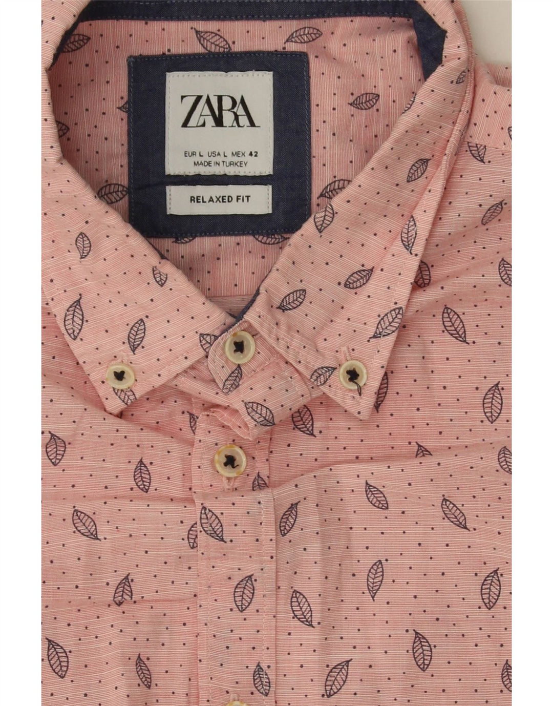ZARA Mens Relaxed Fit Shirt Large Pink Flecked Cotton Vintage Zara and Second-Hand Zara from Messina Hembry 