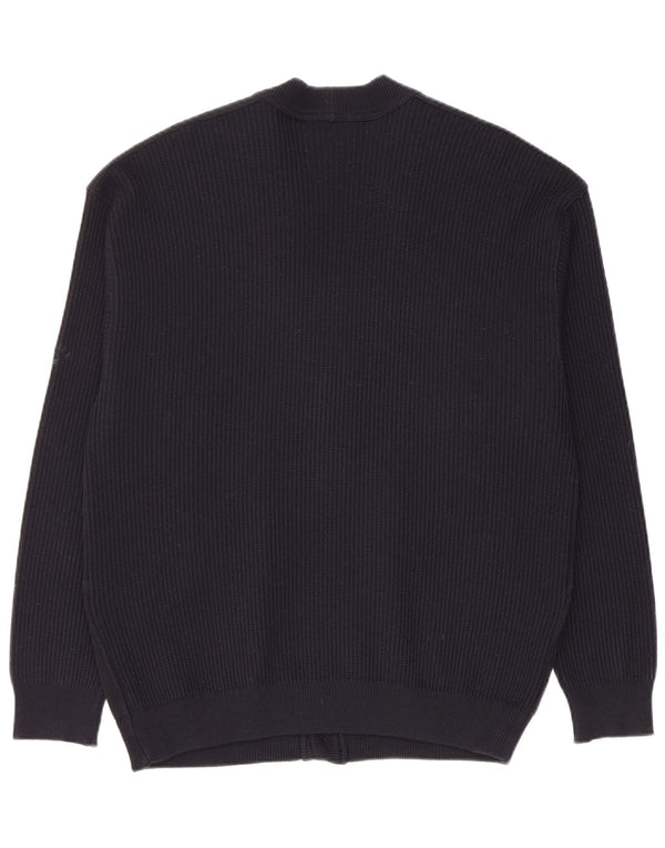 Navigare Mens Cardigan Sweater XL Navy Blue Geometric Virgin Wool