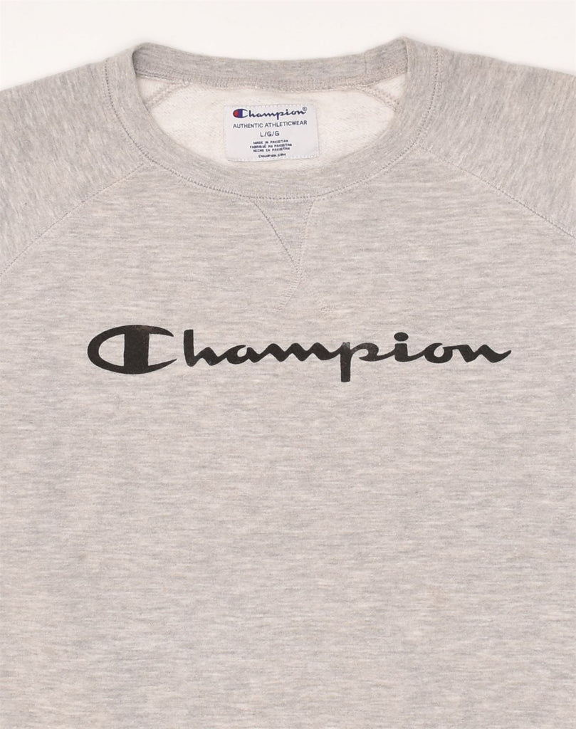 CHAMPION Mens Graphic Sweatshirt Jumper Large Grey Cotton | Vintage Champion | Thrift | Second-Hand Champion | Used Clothing | Messina Hembry 