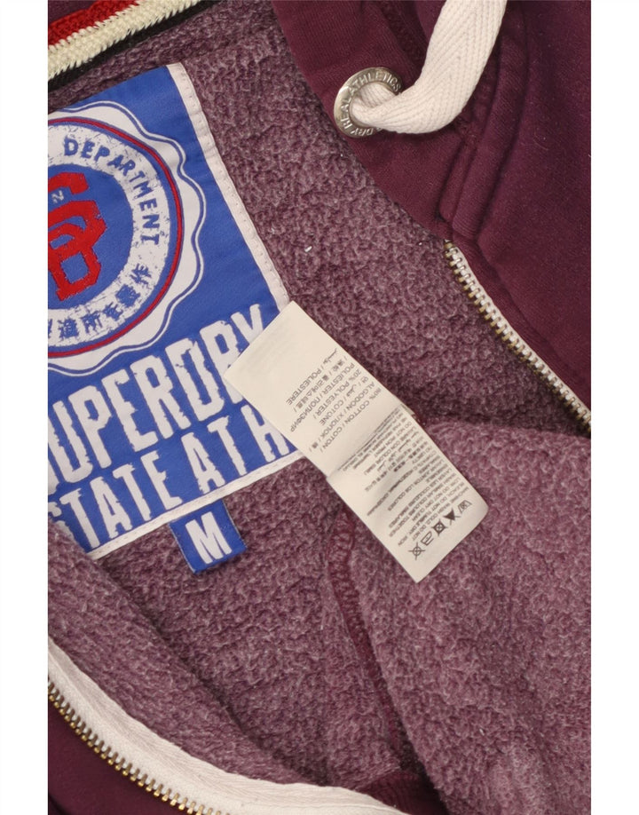 Superdry Womens Graphic Zip Hoodie Sweater UK 14 Medium Maroon Cotton