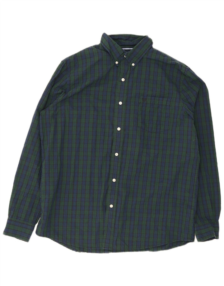 Chaps Mens Shirt XL Navy Blue Check Cotton