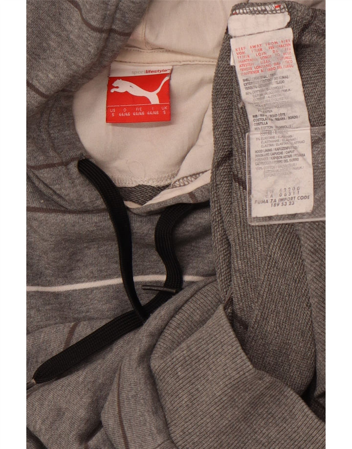 Puma Mens Hoodie Jumper Small Grey Striped Cotton