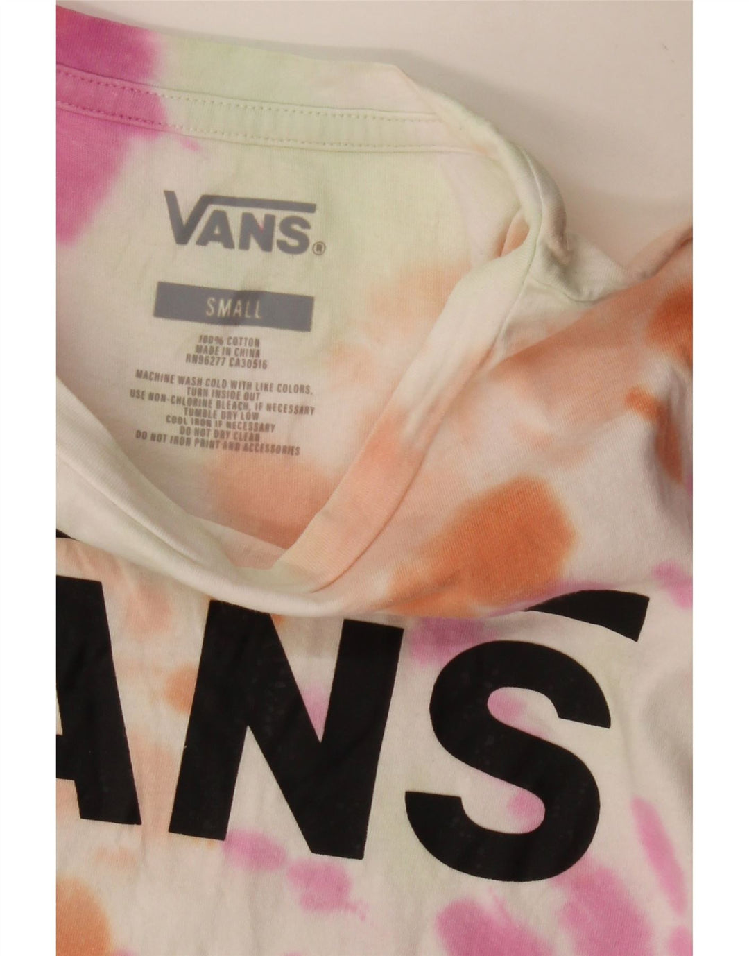 VANS Womens Crop Graphic T-Shirt Top UK 8 Small Multicoloured Tie Dye