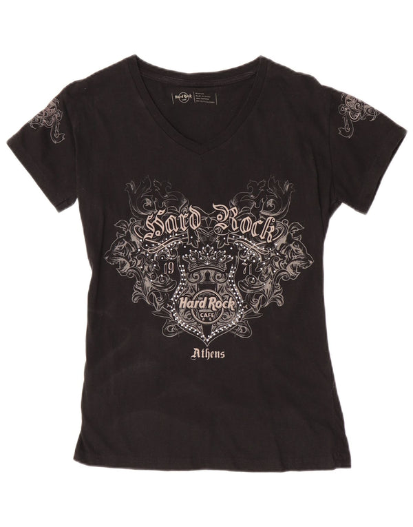 Hard Rock Cafe Womens Athens Graphic T-Shirt Top UK 12 Medium Black Paisley