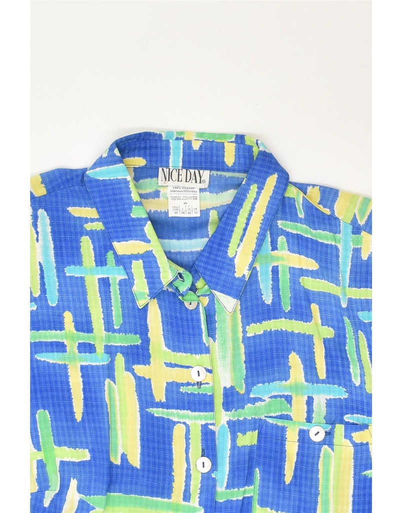 VINTAGE Womens Short Sleeve Shirt UK 20 2XL  Blue Geometric Viscose | Vintage Vintage | Thrift | Second-Hand Vintage | Used Clothing | Messina Hembry 