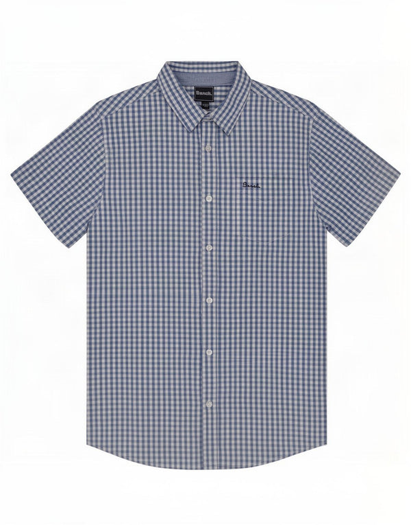 Bench Mens Short Sleeve Shirt EU 52 Large Blue Gingham Cotton
