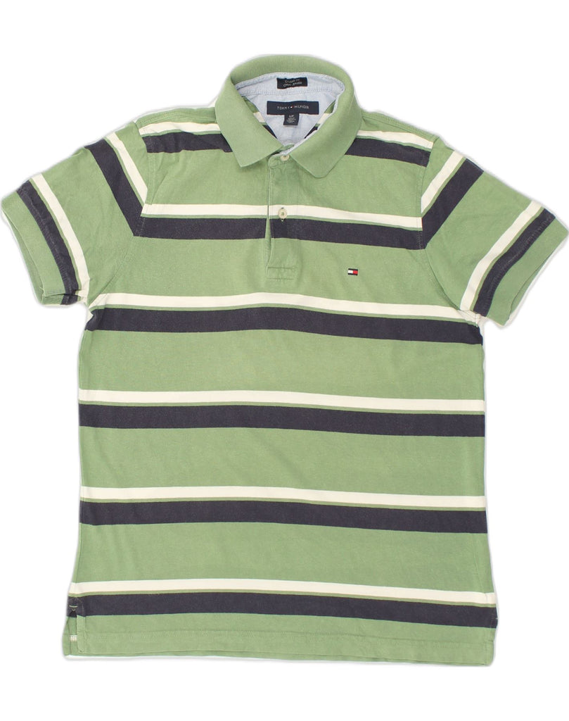 TOMMY HILFIGER Mens Polo Shirt Small Green Striped Cotton | Vintage Tommy Hilfiger | Thrift | Second-Hand Tommy Hilfiger | Used Clothing | Messina Hembry 