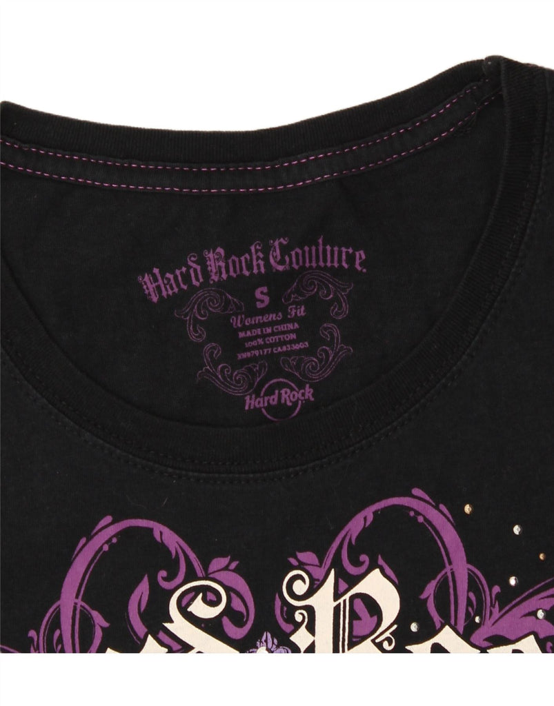 HARD ROCK COUTURE Womens Malta Graphic T-Shirt Top UK 10 Small Black Vintage Hard Rock Couture and Second-Hand Hard Rock Couture from Messina Hembry 