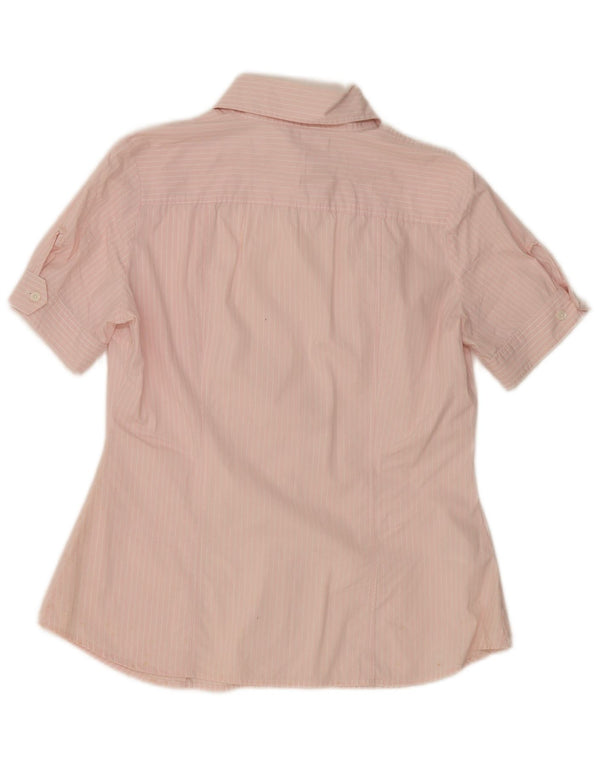 BENETTON Womens Short Sleeve Shirt UK 16 Large Pink Pinstripe
