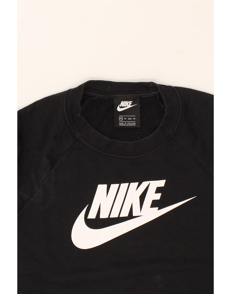 NIKE Womens Graphic Sweatshirt Jumper UK 6 XS Black Cotton | Vintage Nike | Thrift | Second-Hand Nike | Used Clothing | Messina Hembry 