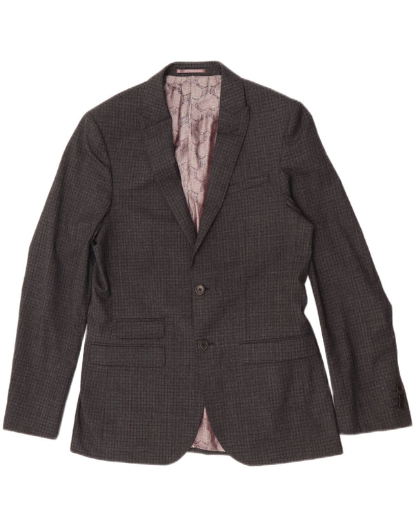 Ted Baker Mens Regular Fit 2 Button Blazer Jacket UK 40 Large Grey Check