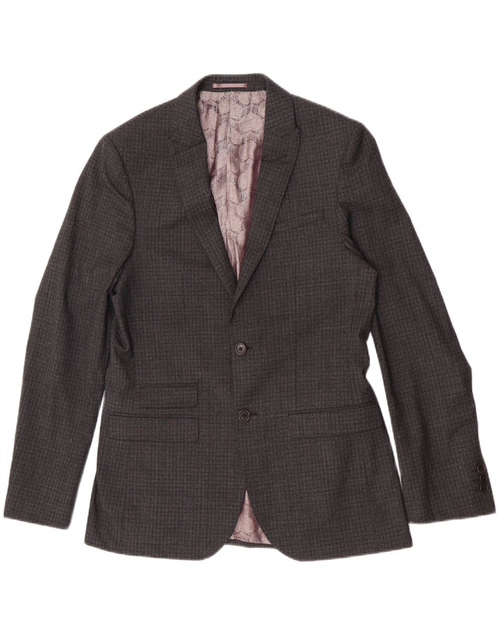 Ted Baker Mens Regular Fit 2 Button Blazer Jacket UK 40 Large Grey Check