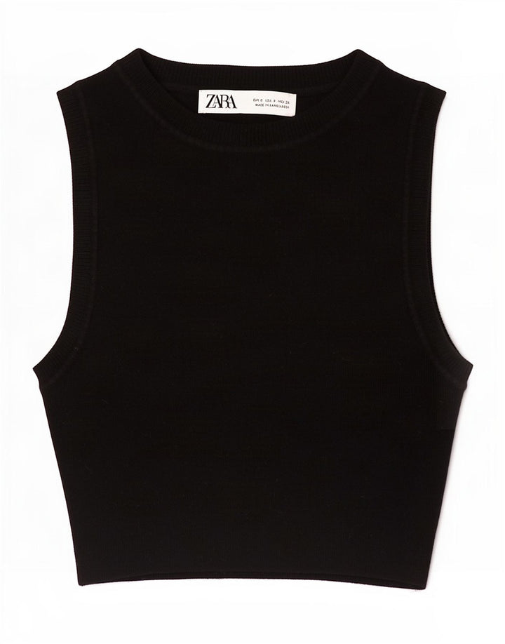 Zara Womens Crop Vest Top UK 8 Small Black