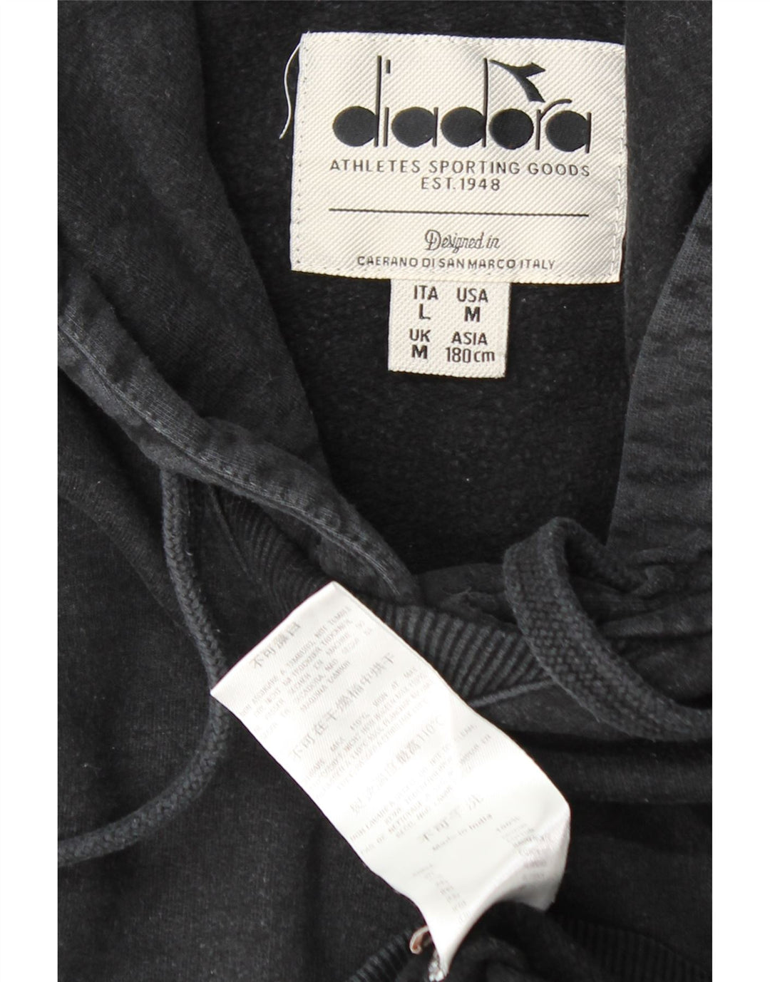 Diadora Mens Graphic Hoodie Jumper Medium Grey Cotton