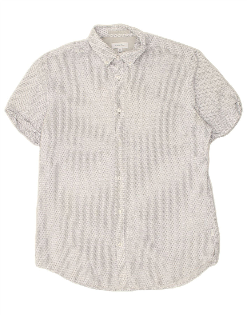 CALVIN KLEIN Mens Short Sleeve Shirt Small White Spotted Cotton | Vintage Calvin Klein | Thrift | Second-Hand Calvin Klein | Used Clothing | Messina Hembry 