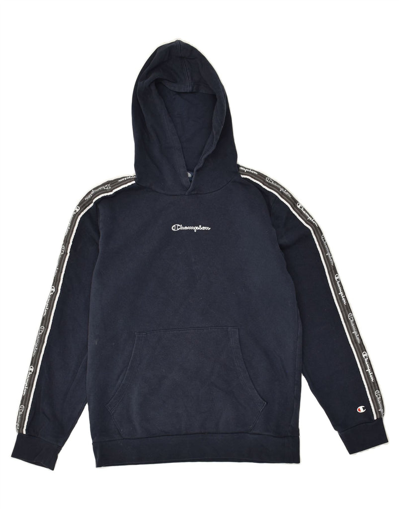 CHAMPION Boys Graphic Hoodie Jumper 13-14 Years XL Navy Blue Cotton | Vintage Champion | Thrift | Second-Hand Champion | Used Clothing | Messina Hembry 