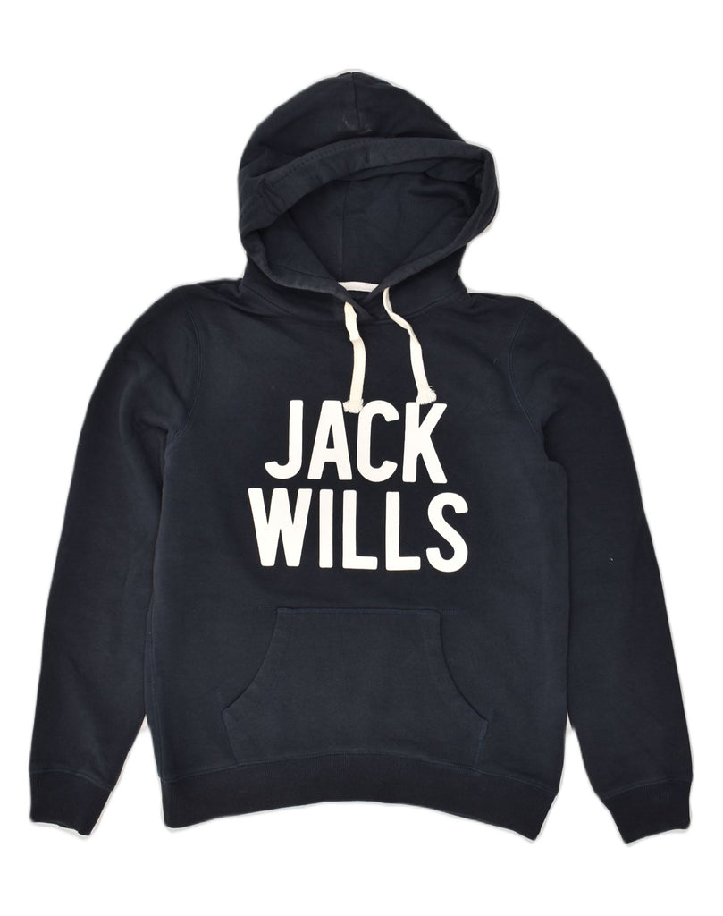 JACK WILLS Womens Graphic Hoodie Jumper UK 14 Large  Navy Blue Cotton | Vintage Jack Wills | Thrift | Second-Hand Jack Wills | Used Clothing | Messina Hembry 