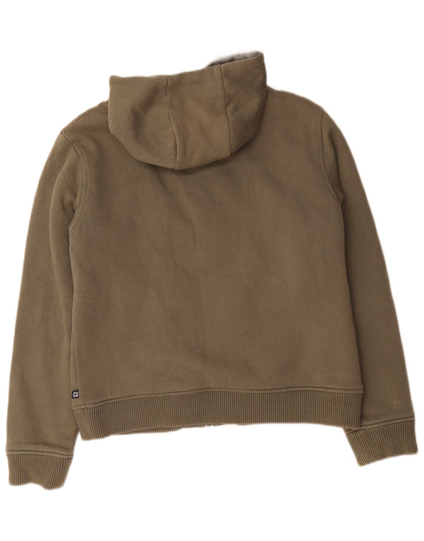 Animal Womens Sherpa Graphic Zip Hoodie Sweater UK 16 Large Khaki Cotton