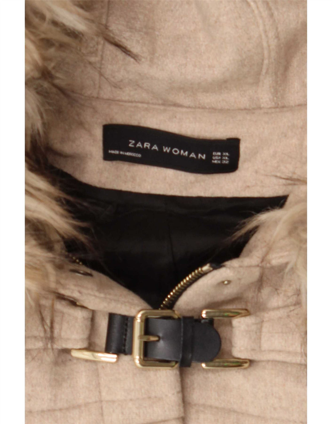 Zara Womens Hooded Duffle Jacket UK 18 XL Beige Wool