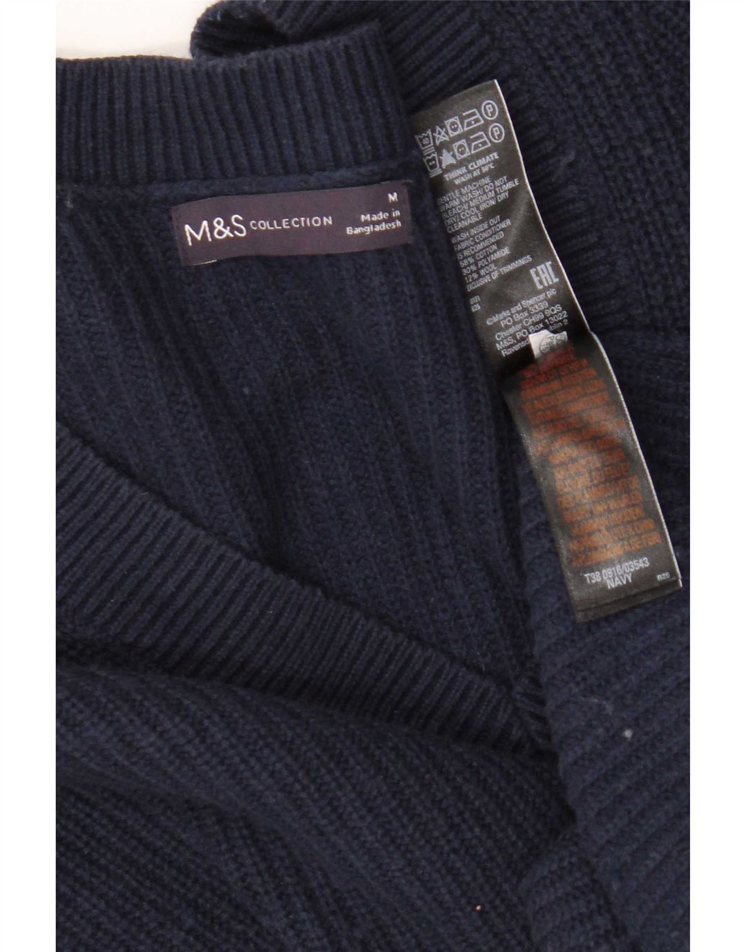 Marks & Spencer Womens Crop V-Neck Jumper Sweater UK 14 Medium Navy Blue
