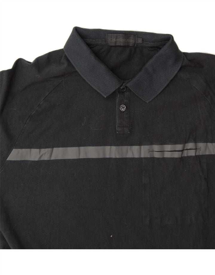 CALVIN KLEIN JEANS Mens Polo Shirt Medium Black Colourblock Cotton Vintage Calvin Klein Jeans and Second-Hand Calvin Klein Jeans from Messina Hembry 