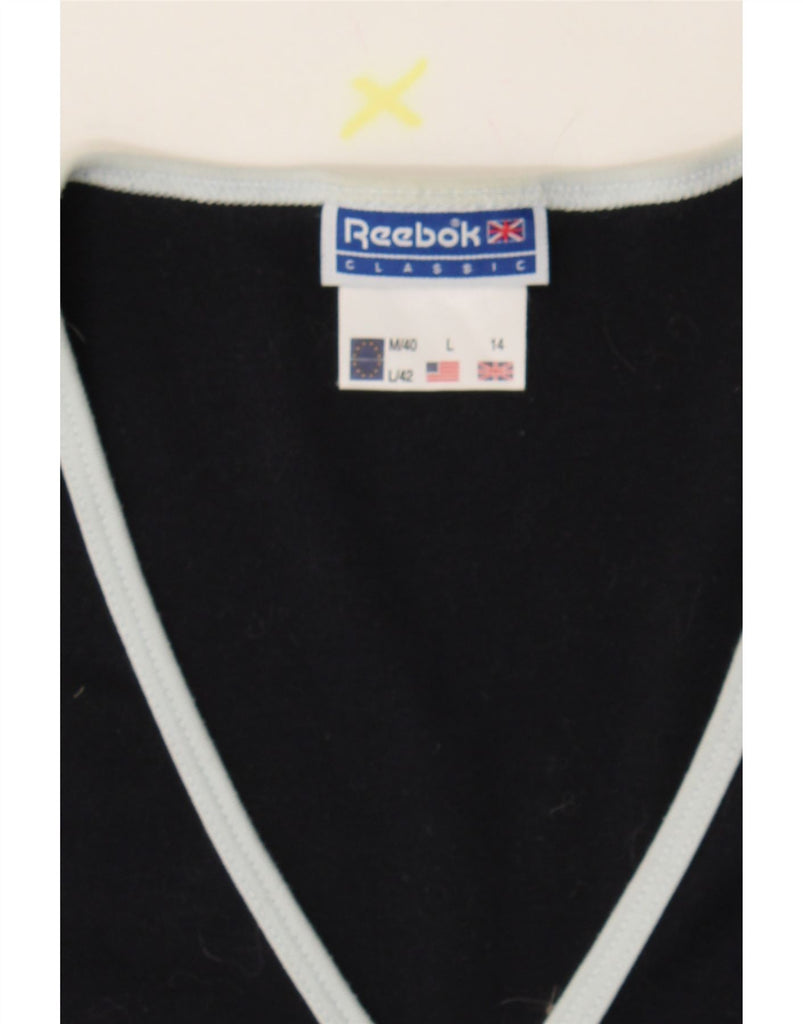 REEBOK Womens T-Shirt Top UK 14 Large Navy Blue Colourblock Cotton Vintage Reebok and Second-Hand Reebok from Messina Hembry 