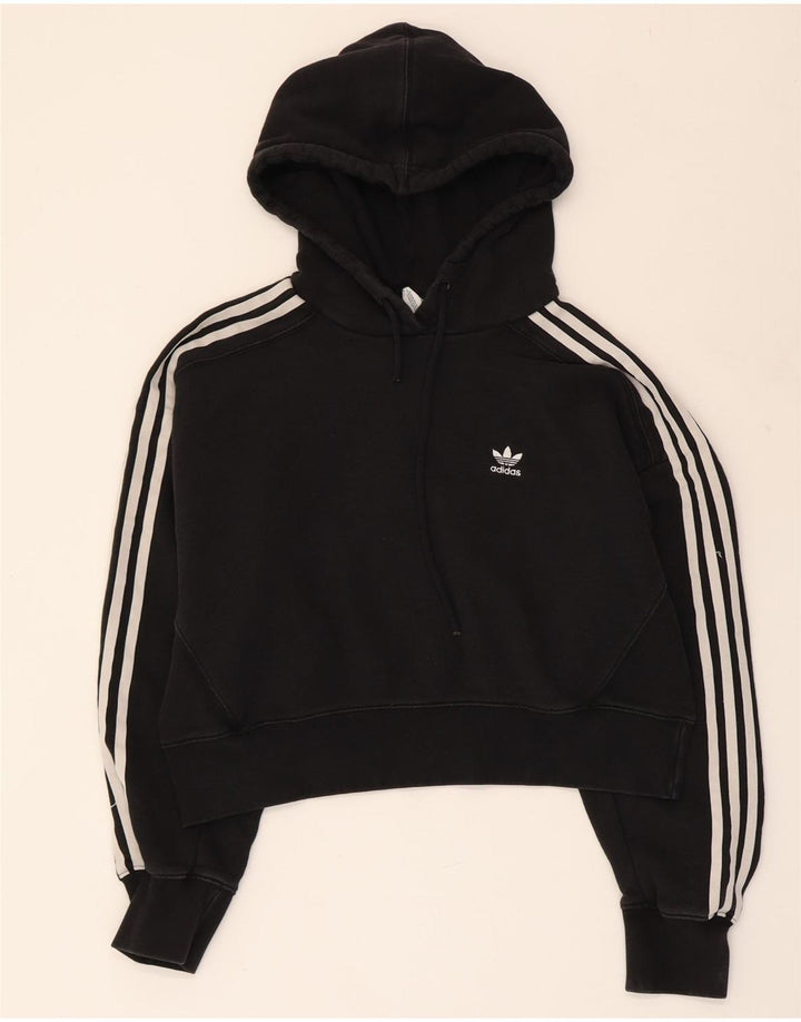 ADIDAS Womens Crop Oversized Hoodie Jumper UK 10 Small Black Cotton