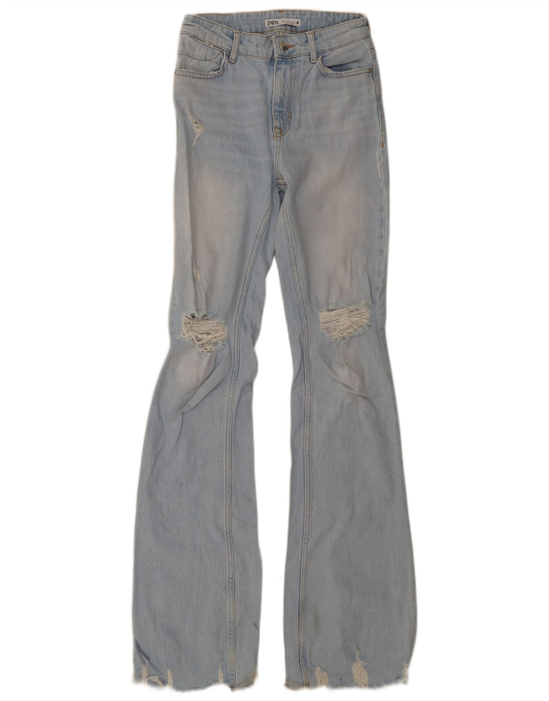 Zara Womens Tall Distressed Flared Jeans EU 34 2XS W24 L36 Blue
