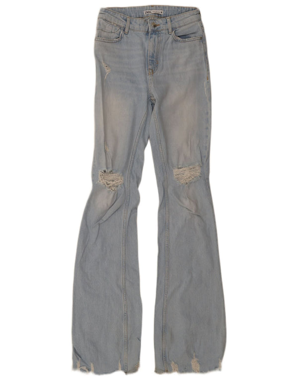 Zara Womens Tall Distressed Flared Jeans EU 34 2XS W24 L36 Blue