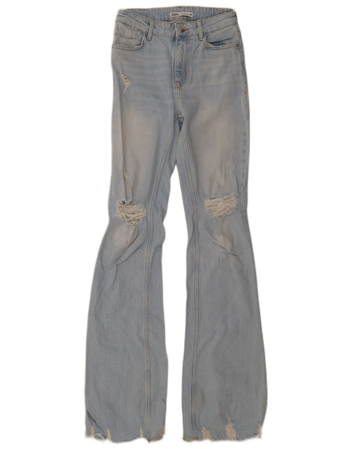 Zara Womens Tall Distressed Flared Jeans EU 34 2XS W24 L36 Blue