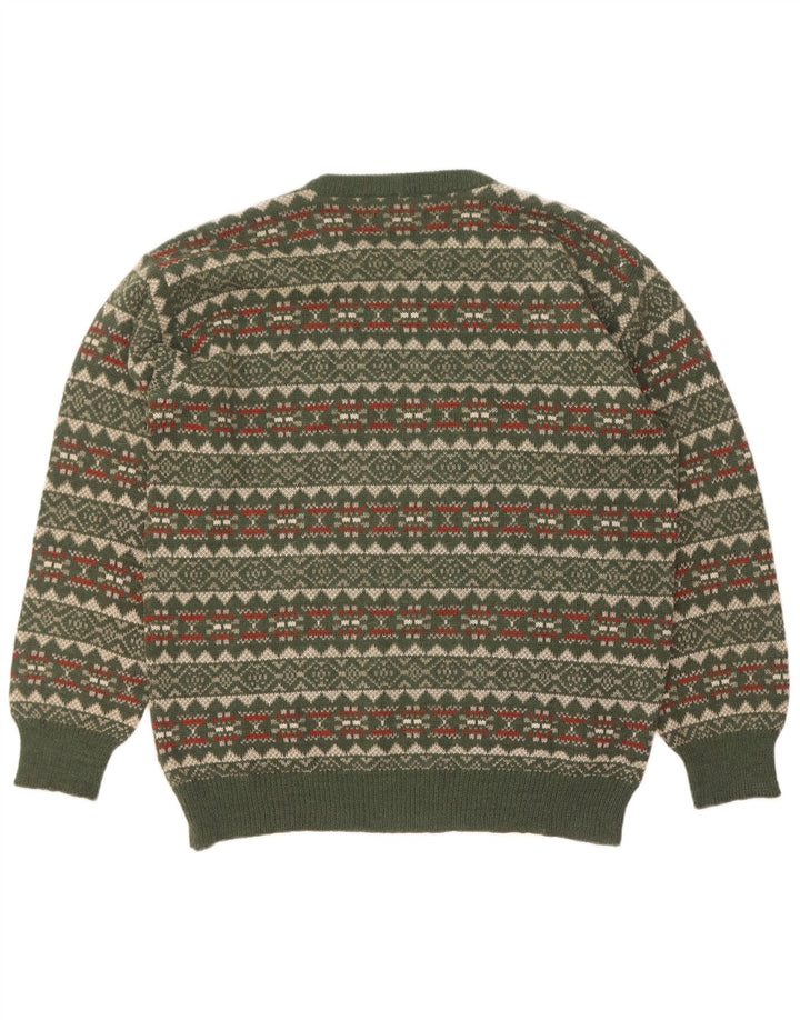 Silvy Mens Crew Neck Jumper Sweater IT 52 Large Green Fair Isle