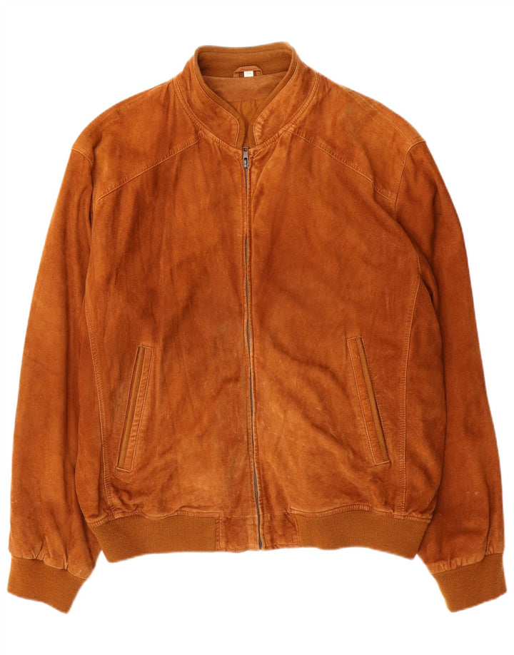 VINTAGE Mens Suede Bomber Jacket IT 54 2XL Beige Leather