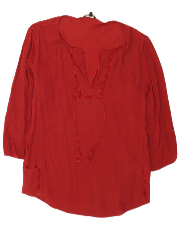 Massimo Dutti Womens 3/4 Sleeve Tunic Top UK 14 Medium Burgundy Viscose