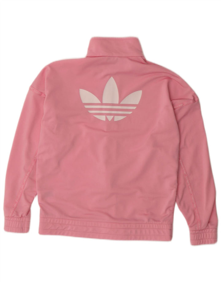 Adidas Girls Graphic Tracksuit Top Jacket 11-12 Years Pink Polyester