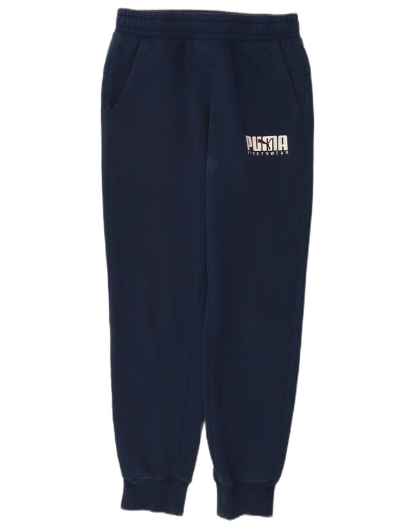 Puma Mens Graphic Tracksuit Trousers Joggers Small Navy Blue Cotton