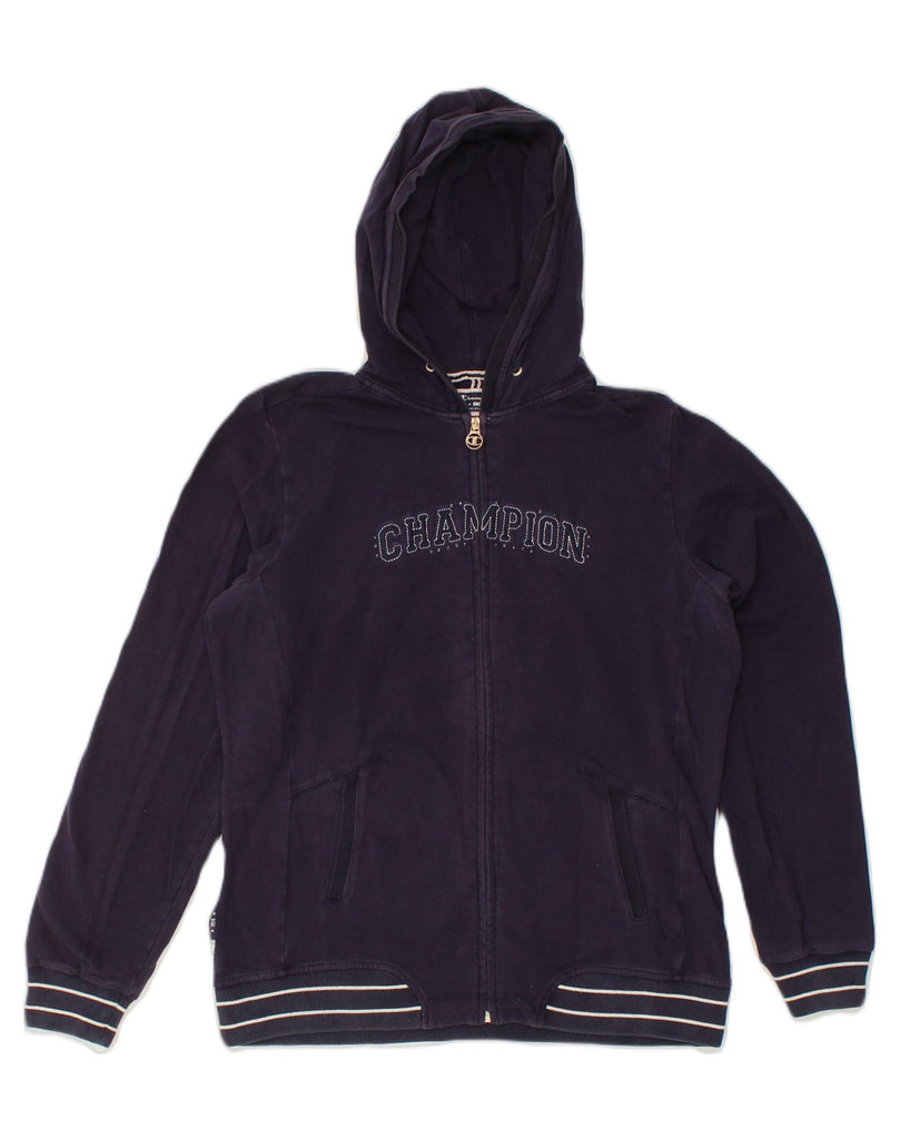 CHAMPION Womens Graphic Zip Hoodie Sweater UK 18 XL Navy Blue Cotton | Vintage Champion | Thrift | Second-Hand Champion | Used Clothing | Messina Hembry 