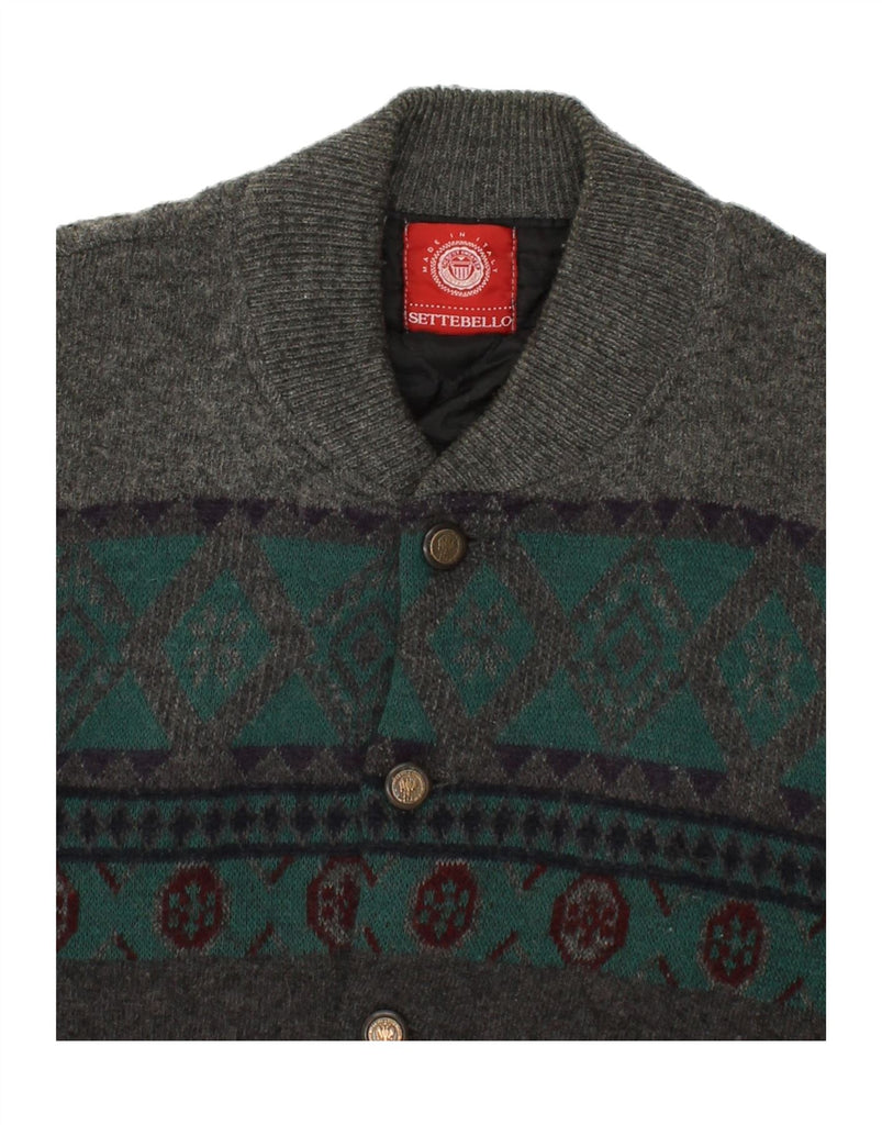 SETTEBELO Mens Knit Bomber Jacket UK 38 Medium Grey Fair Isle Vintage Settebelo and Second-Hand Settebelo from Messina Hembry 