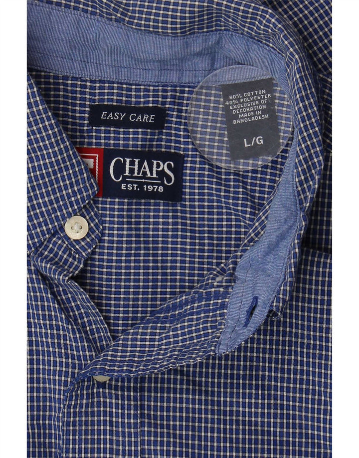 Chaps Mens Easy Care Shirt Large Blue Check Cotton