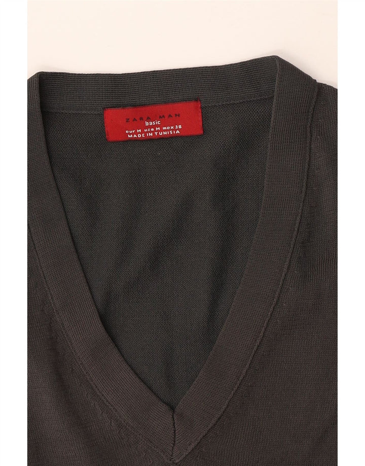 Zara Mens V-Neck Jumper Sweater Medium Grey