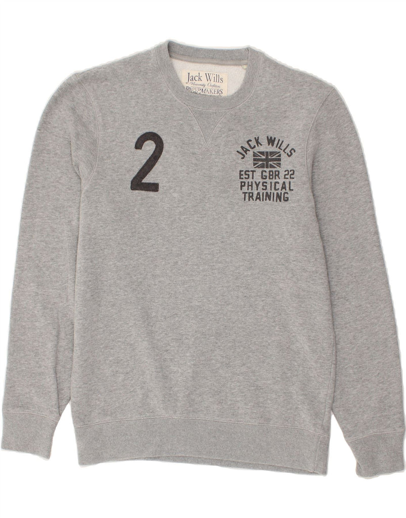 JACK WILLS Womens Graphic Sweatshirt Jumper UK 14 Large Grey Cotton | Vintage Jack Wills | Thrift | Second-Hand Jack Wills | Used Clothing | Messina Hembry 