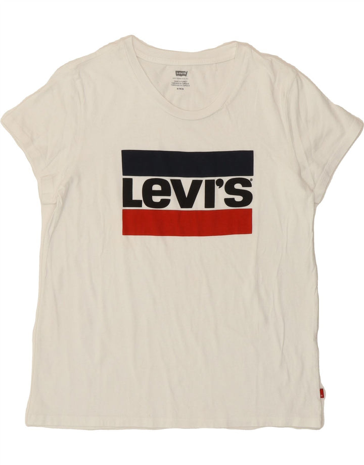 LEVI'S Womens Graphic T-Shirt Top UK 14 Medium White Cotton Vintage Levi's and Second-Hand Levi's from Messina Hembry 